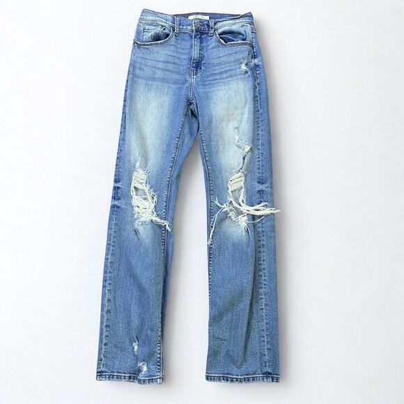 willow & root Denim - Willow + Root Rise Up Jeans Womens 26 Light Wash Distressed Straight Leg Stretch